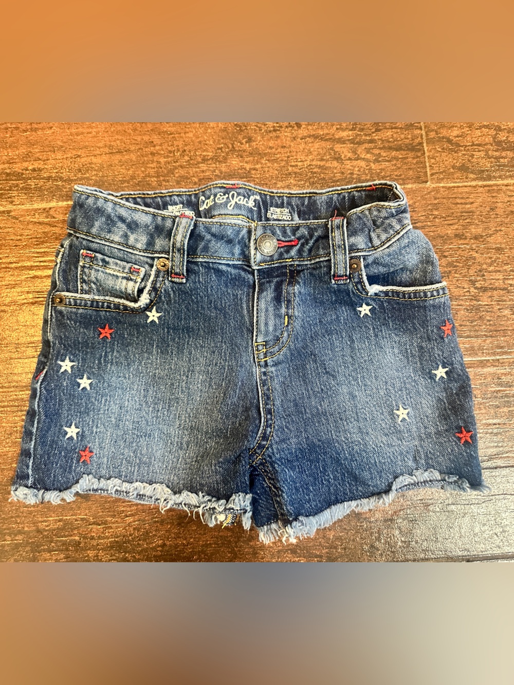 Cat & Jack Blue Denim Shorts with Red Stitching